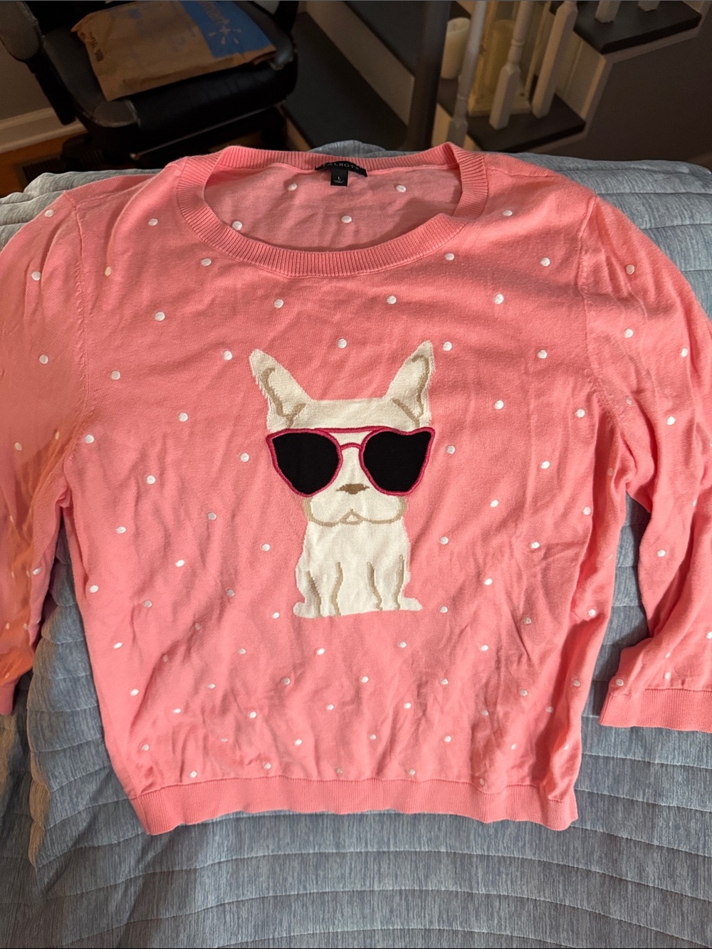 Talbots Pink Polka Dot Knit Sweater